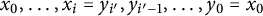 x 0 comma ellipsis comma x Subscript i Baseline equals y Subscript i Sub Superscript prime Subscript Baseline comma y Subscript i prime minus 1 Baseline comma ellipsis comma y 0 equals x 0