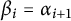 beta Subscript i Baseline equals alpha Subscript i plus 1