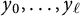 y 0 comma ellipsis comma y Subscript script l Baseline