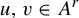 u comma v element of upper A Superscript r