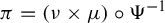 pi equals left parenthesis nu times mu right parenthesis ring normal upper Psi Superscript negative 1