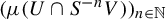 left parenthesis mu left parenthesis upper U intersection upper S Superscript negative n Baseline upper V right parenthesis right parenthesis Subscript n element of double struck upper N
