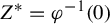 upper Z Superscript asterisk Baseline equals phi Superscript negative 1 Baseline left parenthesis 0 right parenthesis