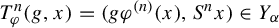 upper T Subscript phi Superscript n Baseline left parenthesis g comma x right parenthesis equals left parenthesis g phi Superscript left parenthesis n right parenthesis Baseline left parenthesis x right parenthesis comma upper S Superscript n Baseline x right parenthesis element of upper Y Subscript alpha