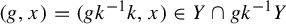 left parenthesis g comma x right parenthesis equals left parenthesis g k Superscript negative 1 Baseline k comma x right parenthesis element of upper Y intersection g k Superscript negative 1 Baseline upper Y