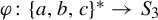 phi colon left brace a comma b comma c right brace Superscript asterisk Baseline right arrow upper S 3