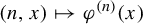 left parenthesis n comma x right parenthesis right arrow from bar phi Superscript left parenthesis n right parenthesis Baseline left parenthesis x right parenthesis