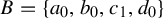upper B equals StartSet a 0 comma b 0 comma c 1 comma d 0 EndSet