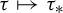 tau right arrow from bar tau Subscript asterisk