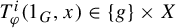 upper T Subscript phi Superscript i Baseline left parenthesis 1 Subscript upper G Baseline comma x right parenthesis element of StartSet g EndSet times upper X