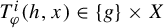 upper T Subscript phi Superscript i Baseline left parenthesis h comma x right parenthesis element of StartSet g EndSet times upper X
