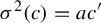 sigma squared left parenthesis c right parenthesis equals a c prime