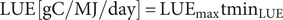upper L upper U upper E left bracket g upper C divided by upper M upper J divided by day right bracket equals upper L upper U upper E Subscript max Baseline tmin Subscript upper L upper U upper E