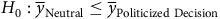 Neutral mean is less than or equal to politicized decision mean.