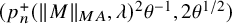 left parenthesis p Subscript n Superscript plus Baseline left parenthesis StartMetric upper M EndMetric Subscript upper M upper A Baseline comma lamda right parenthesis squared theta Superscript negative 1 Baseline comma 2 theta Superscript 1 divided by 2 Baseline right parenthesis
