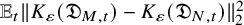 double struck upper E Subscript t Baseline StartMetric upper K Subscript epsilon Baseline left parenthesis German upper D Subscript upper M comma t Baseline right parenthesis minus upper K Subscript epsilon Baseline left parenthesis German upper D Subscript upper N comma t Baseline right parenthesis EndMetric Subscript 2 Superscript 2