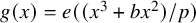 g left parenthesis x right parenthesis equals e left parenthesis left parenthesis x cubed plus b x squared right parenthesis divided by p right parenthesis