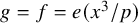 g equals f equals e left parenthesis x cubed divided by p right parenthesis