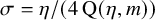 sigma equals eta divided by left parenthesis 4 normal upper Q left parenthesis eta comma m right parenthesis right parenthesis