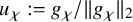 u Subscript chi Baseline colon equals g Subscript chi Baseline divided by StartMetric g Subscript chi Baseline EndMetric Subscript 2