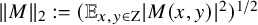 StartMetric upper M EndMetric Subscript 2 Baseline colon equals left parenthesis double struck upper E Subscript x comma y element of normal upper Z Baseline StartAbsoluteValue upper M left parenthesis x comma y right parenthesis EndAbsoluteValue squared right parenthesis Superscript 1 divided by 2