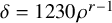 delta equals 1230 rho Superscript r minus 1