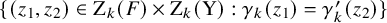 StartSet left parenthesis z 1 comma z 2 right parenthesis element of normal upper Z Subscript k Baseline left parenthesis upper F right parenthesis times normal upper Z Subscript k Baseline left parenthesis normal upper Y right parenthesis colon gamma Subscript k Baseline left parenthesis z 1 right parenthesis equals gamma prime Subscript k Baseline left parenthesis z 2 right parenthesis EndSet