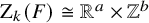 normal upper Z Subscript k Baseline left parenthesis upper F right parenthesis approximately equals double struck upper R Superscript a Baseline times double struck upper Z Superscript b
