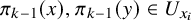 pi Subscript k minus 1 Baseline left parenthesis x right parenthesis comma pi Subscript k minus 1 Baseline left parenthesis y right parenthesis element of upper U Subscript x Sub Subscript i Subscript Baseline