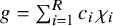 g equals sigma summation Underscript i equals 1 Overscript upper R Endscripts c Subscript i Baseline chi Subscript i