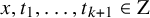 x comma t 1 comma ellipsis comma t Subscript k plus 1 Baseline element of normal upper Z