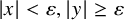 StartAbsoluteValue x EndAbsoluteValue less than epsilon comma StartAbsoluteValue y EndAbsoluteValue greater than or equals epsilon