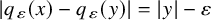 StartAbsoluteValue q Subscript epsilon Baseline left parenthesis x right parenthesis minus q Subscript epsilon Baseline left parenthesis y right parenthesis EndAbsoluteValue equals StartAbsoluteValue y EndAbsoluteValue minus epsilon