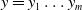 y equals y 1 ellipsis y Subscript m Baseline