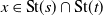 x element of St left parenthesis s right parenthesis intersection St left parenthesis t right parenthesis