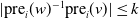 StartAbsoluteValue normal p normal r normal e Subscript i Baseline left parenthesis w right parenthesis Superscript negative 1 Baseline normal p normal r normal e Subscript i Baseline left parenthesis v right parenthesis EndAbsoluteValue less than or equals k