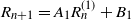 upper R Subscript n plus 1 Baseline equals upper A 1 upper R Subscript n Superscript left parenthesis 1 right parenthesis Baseline plus upper B 1