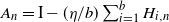 upper A Subscript n Baseline equals normal upper I minus left parenthesis eta divided by b right parenthesis sigma summation Underscript i equals 1 Overscript b Endscripts upper H Subscript i comma n
