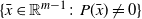 StartSet x overbar element of double struck upper R Superscript m minus 1 Baseline colon upper P left parenthesis x overbar right parenthesis not equals 0 EndSet