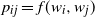 p Subscript i j Baseline equals f left parenthesis w Subscript i Baseline comma w Subscript j Baseline right parenthesis