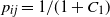 p Subscript i j Baseline equals 1 divided by left parenthesis 1 plus upper C 1 right parenthesis