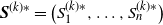 bold italic upper S Superscript left parenthesis k right parenthesis asterisk Baseline equals left parenthesis upper S 1 Superscript left parenthesis k right parenthesis asterisk Baseline comma ellipsis comma upper S Subscript n Superscript left parenthesis k right parenthesis asterisk Baseline right parenthesis