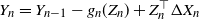 upper Y Subscript n Baseline equals upper Y Subscript n minus 1 Baseline minus g Subscript n Baseline left parenthesis upper Z Subscript n Baseline right parenthesis plus upper Z Subscript n Superscript down tack Baseline normal upper Delta upper X Subscript n