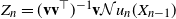 upper Z Subscript n Baseline equals left parenthesis bold v bold v Superscript down tack Baseline right parenthesis Superscript negative 1 Baseline bold v script upper N u Subscript n Baseline left parenthesis upper X Subscript n minus 1 Baseline right parenthesis