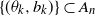 left brace left parenthesis theta Subscript k Baseline comma b Subscript k Baseline right parenthesis right brace subset of upper A Subscript n