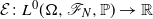 script upper E colon upper L Superscript 0 Baseline left parenthesis normal upper Omega comma script upper F Subscript upper N Baseline comma double struck upper P right parenthesis right arrow double struck upper R
