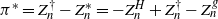 pi Superscript asterisk Baseline equals upper Z Subscript n Superscript dagger Baseline minus upper Z Subscript n Superscript asterisk Baseline equals minus upper Z Subscript n Superscript upper H Baseline plus upper Z Subscript n Superscript dagger Baseline minus upper Z Subscript n Superscript g