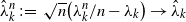 ModifyingAbove lamda With caret Subscript k Superscript n Baseline colon equals StartRoot n EndRoot left parenthesis lamda Subscript k Superscript n Baseline divided by n minus lamda Subscript k Baseline right parenthesis right arrow ModifyingAbove lamda With caret Subscript k Baseline