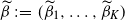 beta overtilde colon equals left parenthesis beta overtilde Subscript 1 Baseline comma ellipsis comma beta overtilde Subscript upper K Baseline right parenthesis