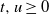 t comma u greater than or equals 0